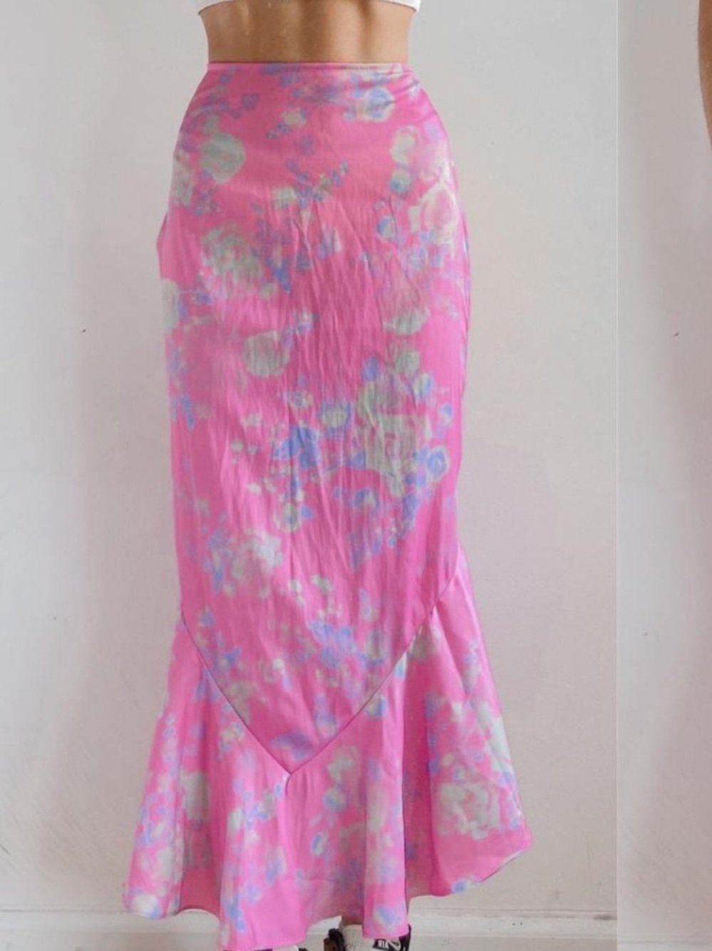 Free People Pink Floral Fairy Ruffle Midi Skirt